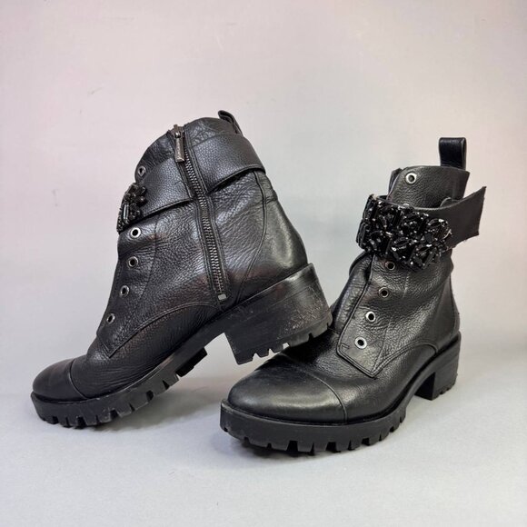 Karl Lagerfeld Paris Pippa Crystal Embellished Platform Combat Boots – Size 9 - Picture 1 of 10